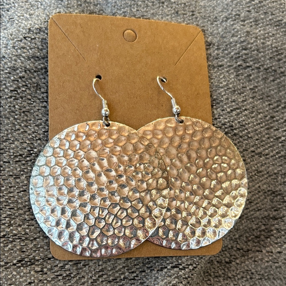 Hammered Round Silver Drop Earrings